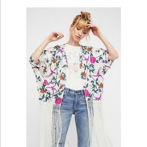 Free People Baby Grand Embroidered Fringed Kimono